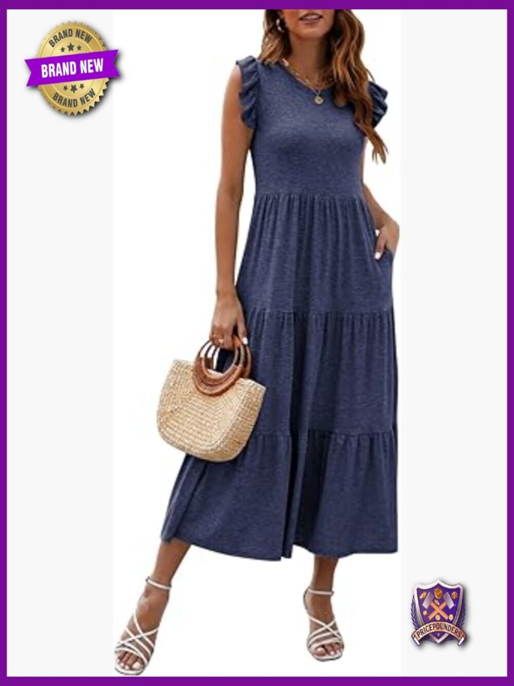 Sleeveless Maxi Dress Ruffle Sleeve Crewneck Tiered Flowy A Line Sundress with